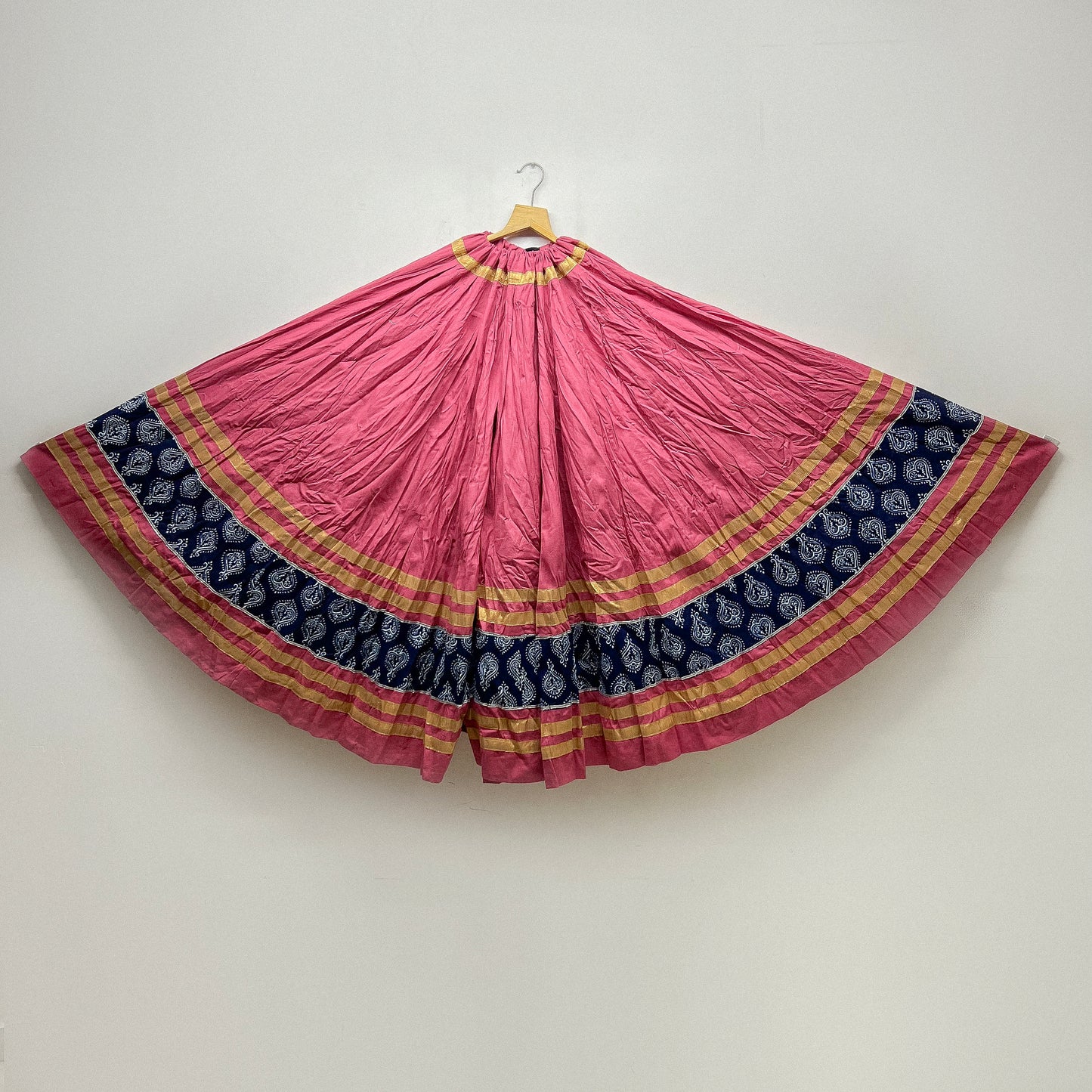 vibrant Pink Ghaghra with Navy Blue Printed Border