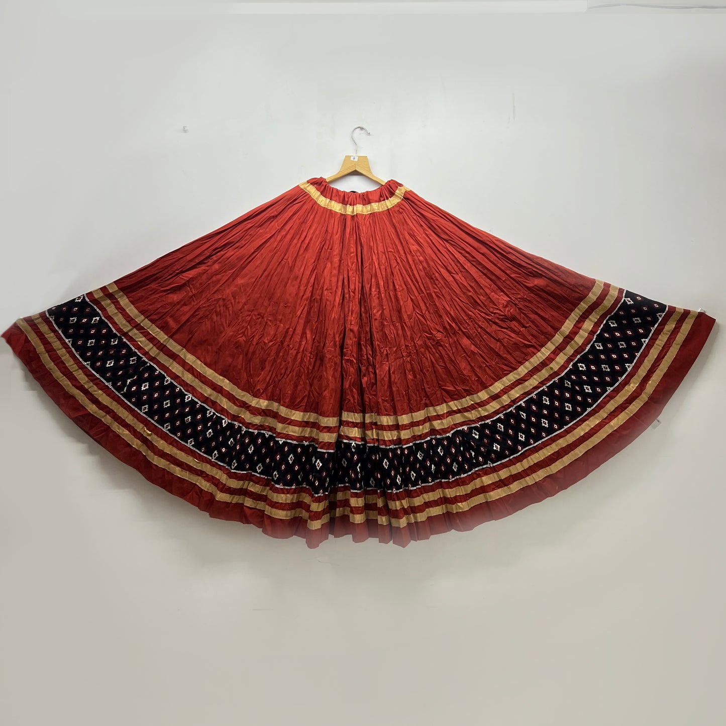 Deep Red Ghaghra with Black Geometric Border