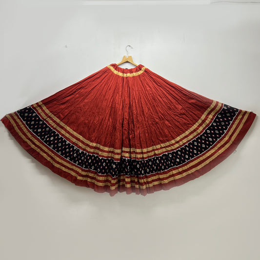 Deep Red Ghaghra with Black Geometric Border