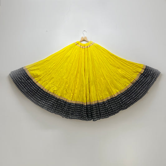Vibrant Yellow Ghaghra with Black Block Print Border